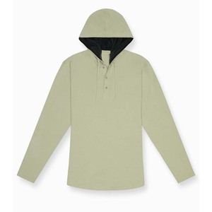 Camisa de primavera delgada con botones y cuello en V con cordón de color sólido para hombre, Camisa con capucha para uso diario - Product Image 3