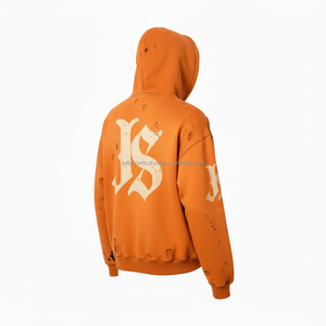 Sudadera gruesa con cremallera de invierno 480 GSM forro polar pesado desgastado recortado logotipo personalizado bordado puff estampado chenille Basics sudaderas con capucha - Product Image 5