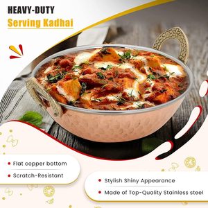 New Best Selling Copper and Stainless Steel Kadai Hammered Design Metal Kadai With Brass Handle for <b>Cookware</b> Handi Pot Wholesale - Product Image 2