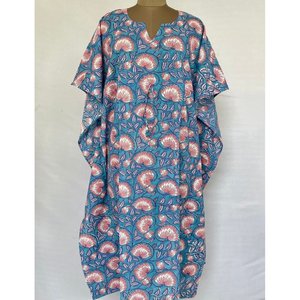 Robe de maternité confortable style kimono kaftan d'été, imprimé indien floral brodé, 100% coton, paréo de plage - Product Image 3