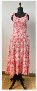 High Quality Boho Style Summer Ethnic Floral Solid Pattern <b>Dress</b> XL Size Hand Block Printed <b>Strap</b> Sleeve Front Slit Midi Autumn - Product Image 3