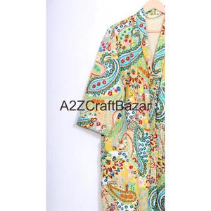 Bata de Mujer de Lujo, Hecha a Mano, de Algodón 100%, con Cuello en V, Cordón Ajustable, Manga Larga Tres Cuartos, Suave y Transpirable - Product Image 2