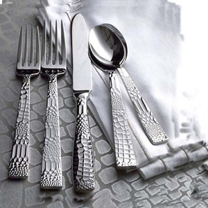 Ensemble de couverts en acier inoxydable poli miroir argenté avec longue poignée plate Ensemble de couverts en métal faits à la main pour la rentrée des classes - Product Image 1