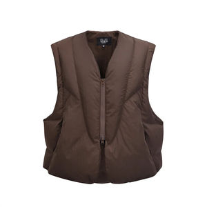 Gilet en laine pour hommes, col en V, respirant, rembourré en coton, sans manches, bouffant marron, streetwear d'automne, coupe-vent - Product Image 1