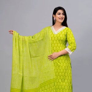 ชุดคุर्ติผ้าฝ้ายอินเดียลายชนเผ่าแบบปะติด พร้อมกางเกงและผ้าคลุมไหล่ผ้าฝ้าย ชุดสไตล์ฤดูร้อนสำหรับผู้หญิง - Product Image 1