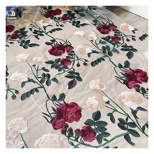 YX1120 tela de malla de flores bordadas multicolor cara bordado soluble en agua tela de tul de rosas grandes Francés parisino - Product Image 3
