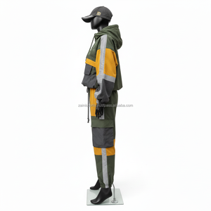 Conjunto de Chaqueta Cortavientos Ripstop de 160 GSM para Mujer en Paneles de Color Verde, Amarillo y Gris, Logotipo Personalizado con Transferencia de Calor, Chaqueta Cortavientos de Talla Grande - Product Image 3