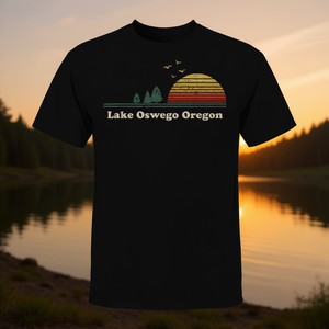 Vintage Lake Oswego Oregon Sunset Souvenir Print T-Shirt for Cultural and Tourism <b>Gift</b> <b>Sets</b> - Product Image 3