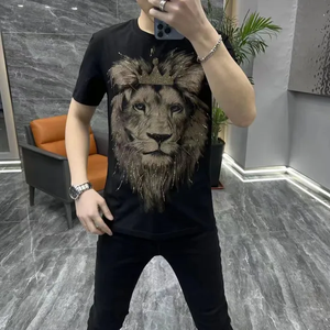 Nouveauté, t-shirt surdimensionné avec strass pour perceuse à chaud, t-shirt de luxe pour hommes avec logo brillant à paillettes et votre design - Product Image 2