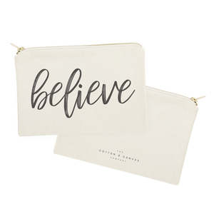 Pochette cosmétique zippée en toile de coton écologique Believe – Trousse de maquillage portable et tendance avec logo personnalisé et fermeture durable - Product Image 2