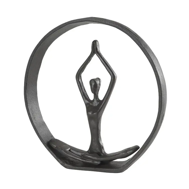 تمثال دائري لممارسة اليوجا مصنوع من المعدن لتزيين المنزل والأرفف والطاولات، بيع بالجملة بتصميم تراثي منحوت