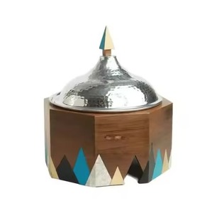 Casserole moderne en métal finition dorée avec couvercle en acier inoxydable, support de haute qualité, écologique, pour fondue, Ramadan - Product Image 4