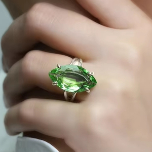 Bague cocktail vintage en argent sterling fait main, pierre précieuse naturelle tourmaline, sertie en canal, certifiée par un tiers - Bijoux fins - Product Image 2