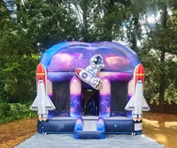 Château gonflable de qualité commerciale sur le thème de l'espace, avec fusée astronaute et zone de saut, idéal pour les entreprises de location de matériel événementiel