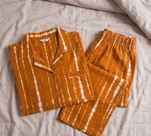 Ensemble de pyjama thermique pour femmes, tissage en coton 100%, couleur orange, imprimé dessiné à la main, dernier modèle d'été, ensemble de pyjama pour femmes - Product Image 5