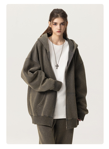 Unisex Wahed Heavyweight Fleece recortada Zip-Up sudaderas con cremallera personalizada de gran tamaño al por mayor espacios en blanco Digital DDP envío - Product Image 3