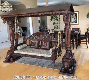Base d'éléphant en bois sculpté, balançoire indienne d'intérieur avec Base d'éléphant, achetez Maharaja Swing Jhoola pour la maison - Product Image 3