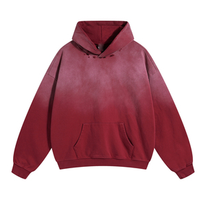 Custom 500gsm French Terry Streetwear Pullover Rhinestone Bordado Sun Faded Acid Wash Parche desgastado Peso pesado Sólido - Product Image 2