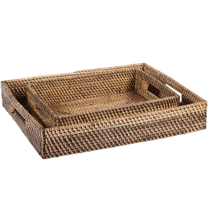 Plateau de service en rotin élégant avec poignée en bois, plateau rond en rotin pour fruits et pain, prix abordable - Product Image 4