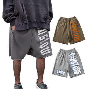 Pantalones Cortos Casuales de Verano para Hombre, de Felpa Francesa, Algodón, Estilo Vintage Desgastado, Lavado Ácido, Borde Crudo, Ropa Urbana, Secado Rápido, Transpirables, Ecológicos - Product Image 1