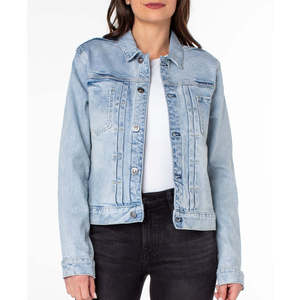 Giacca Casual da Donna in Denim Blu Plus Size con Cuciture a Vista e Bottoni Decorativi, Lavaggio Tecnico, per Tutte le Stagioni - Product Image 1