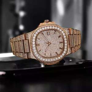 Reloj de Pulsera de Cuero Unisex con Diamantes de Imitación VVS Moissanite, Estilo Hip Hop, Mecánico, Personalizado, de Acero Inoxidable, Color Oro Rosa y Plata - Product Image 5
