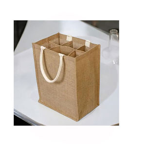 Haute vente Logo personnalisé Mini bouteille de vin sacs à provisions tissu de toile bio avec poignée en jute du fournisseur indien - Product Image 6