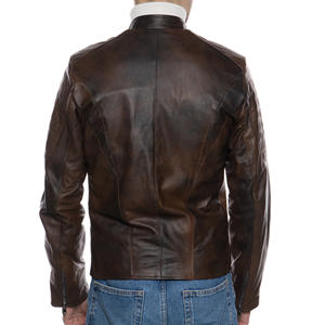 Veste en cuir d'agneau véritable pour homme, très vendue, de qualité supérieure, marron, avec col en fourrure de mouton, veste pour homme - Product Image 4