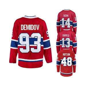 Jersey de Hockey sobre Hielo Personalizado, Uniforme Rojo de Equipo, Nombre del Jugador Personalizado, Suzuki 14, Demidov 93, Caufield 13, Hutson 48, Ropa Profesional - Product Image 6