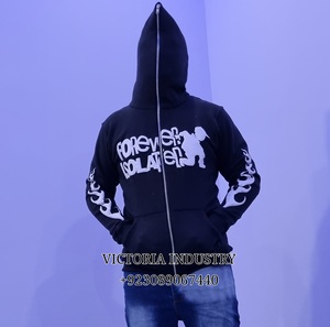 เสื้อฮู้ดกันหนาวแบบมีซิปพิมพ์ลายพัฟผ้าฝ้ายหนาแบบกำหนดเองสีโอเวอร์ไซส์เข้ารูประบายอากาศได้อย่างรวดเร็ว - Product Image 4