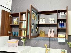 Modern Customized Fluted Simple Style of Double Drawer CoffeeBathroom <b>Cabinet</b> with Double Drawer Sintered Stone Basin Mirror Cab - Product Image 5