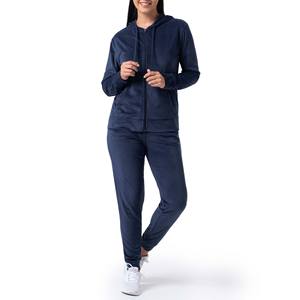 High Quality Women Velvet Velour Tracksuit 280 GSM Stretch <b>Fabric</b> Blue Color <b>Rhinestone</b> Logo Custom Set Tracksuits Plus size - Product Image 3