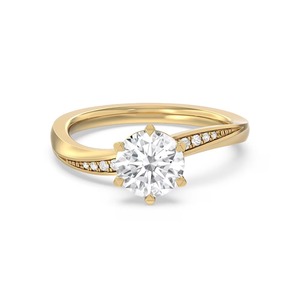 Bague de fiançailles Peaceful Jewelry à bande incurvée, diamant de laboratoire rond brillant de 0,80 ct, qualité F-VS2, sertie dans un or massif 14 carats poli - Product Image 1