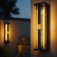 Luminaire de façade rectangulaire LED MAISON moderne de luxe |   Support mural en acier inoxydable texturé avec verre brisé, finition mate foncée en acrylique