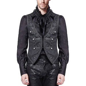 Men's Black Faux Leather Gothic Embossed Tailcoat Vest <b>Medieval</b> & Renaissance Style Devil Costume Adult TV Movie Costumes - Product Image 1