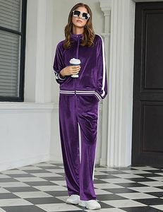 Survêtement respirant 2 pièces pour femmes, tenue de détente en velours confortable avec haut zippé, pantalon de survêtement, poches pratiques, ensemble de vêtements de détente - Product Image 4