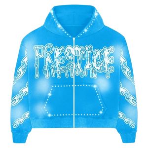 Sweat-shirt à capuche gris vintage avec fermeture éclair, graphique personnalisé en strass, veste streetwear pour hommes et femmes, sweat-shirt esthétique surdimensionné - Product Image 3