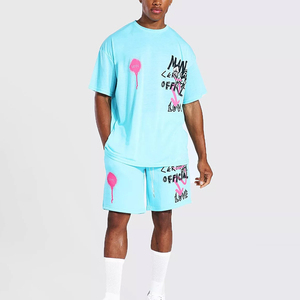 Vente en gros Logo personnalisé hommes tenue d'été respirant deux pièces vêtements de sport décontractés avec bas quantité minimale de commande tendance sérigraphie - Product Image 2