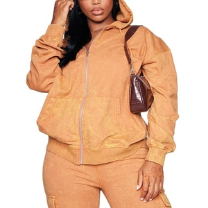 Sweat à capuche oversize pour femme, effet délavé, fermeture éclair, 500 GSM, coton, mode streetwear, fabrication sur mesure, OEM, marque privée, fabricant - Product Image 1