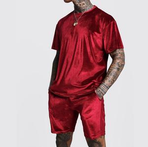 Breathable Cotton <b>Purple</b> Color Velour <b>T</b> <b>Shirt</b> Short Set Half Sleeve O Neck <b>Shirt</b> With Matching Short Sweat Suit <b>Man</b> Joggers Set - Product Image 5