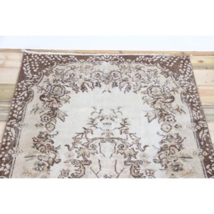 Tapis turc 3,8x6,7 pieds, tapis en laine vintage à motifs floraux marron - Product Image 4