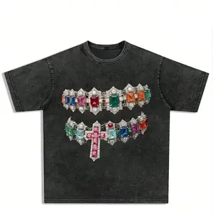 Vente chaude, t-shirt à manches courtes en tricot lourd, col rond, effet délavé, effet usé, surdimensionné, 230g, écologique, épaules tombantes - Product Image 6