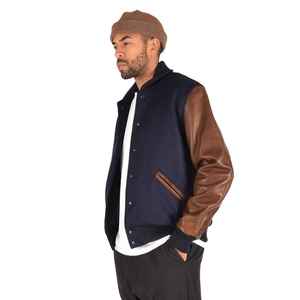 Vestes d'université vierges sur mesure Letterman Fleece Bomber Baseball College Melton Woolen Unisex pour hommes Stand Woven Fabric - Product Image 3