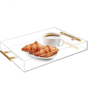 Plateau transparent en acrylique Poignée en métal Forme carrée Oragnizer Tray Handmade Prix abordable - Product Image 2