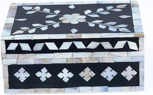 Boîte à bijoux en incrustation d'os blanc fait à la main Design Floral étui à bijoux en incrustation d'os avec intérieur doux pour bagues pour femmes boîte de rangement - Product Image 5