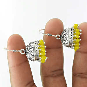 Bijoux indiens de mode en gros en argent sterling massif 925 Boucles d'oreilles bohèmes de style ethnique à la mode avec pierre précieuse en onyx jaune - Product Image 3