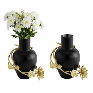 Handcrafted Stainless Steel Bud Flower Vase With Golden Brass Trim Elegant <b>Black</b> <b>And</b> <b>Gold</b> Home Tabletop <b>Decor</b> Gift Item - Product Image 1