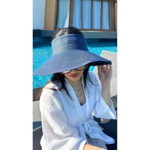 <b>Navy</b> Blue Straw Visor <b>Hat</b> with Ribbon and Sun Protection HSR2080 - <b>Navy</b> Blue1 - Product Image 5