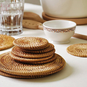 Vietnam rotin fleur en osier fait à la main écologique forme ronde sous-verres tasse tapis pour décoration de vacances fabriqué au Vietnam - Product Image 1