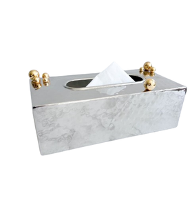 Porte-mouchoirs décoratif en acier inoxydable pour décoration de table Boîte à mouchoirs en acier inoxydable au design nervuré pour la vaisselle du dîner - Product Image 4